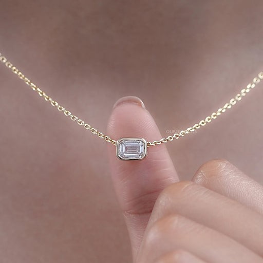 Bezel Set Emerald Cut Lab Diamond Solitaire Pendant Necklaces