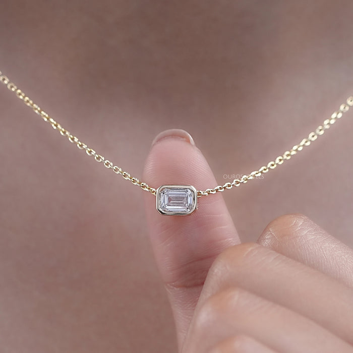 Bezel Set Emerald Cut Lab Diamond Solitaire Pendant Necklaces