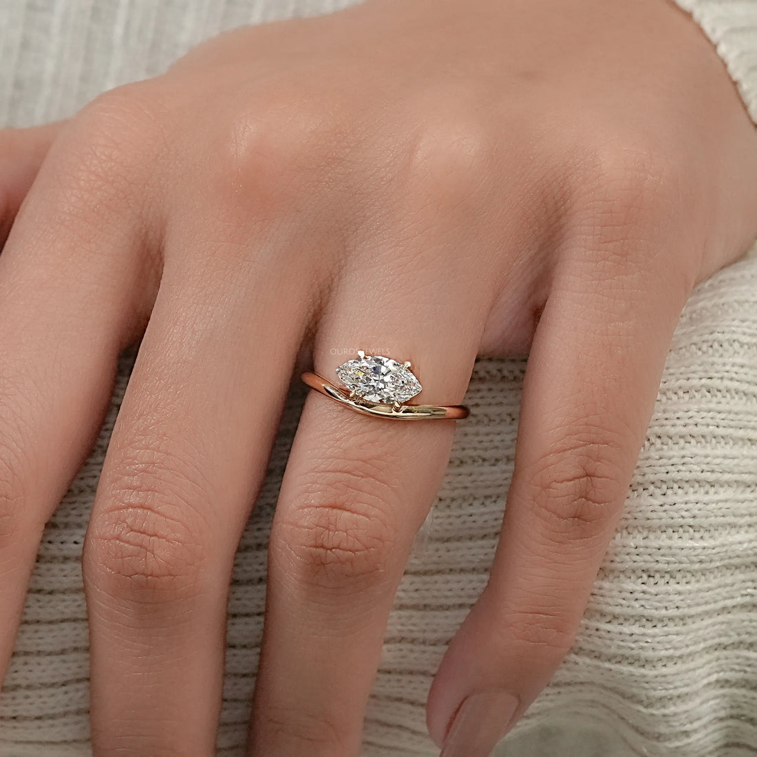 Marquise Lab Diamond Solitaire Curved Ring Ring