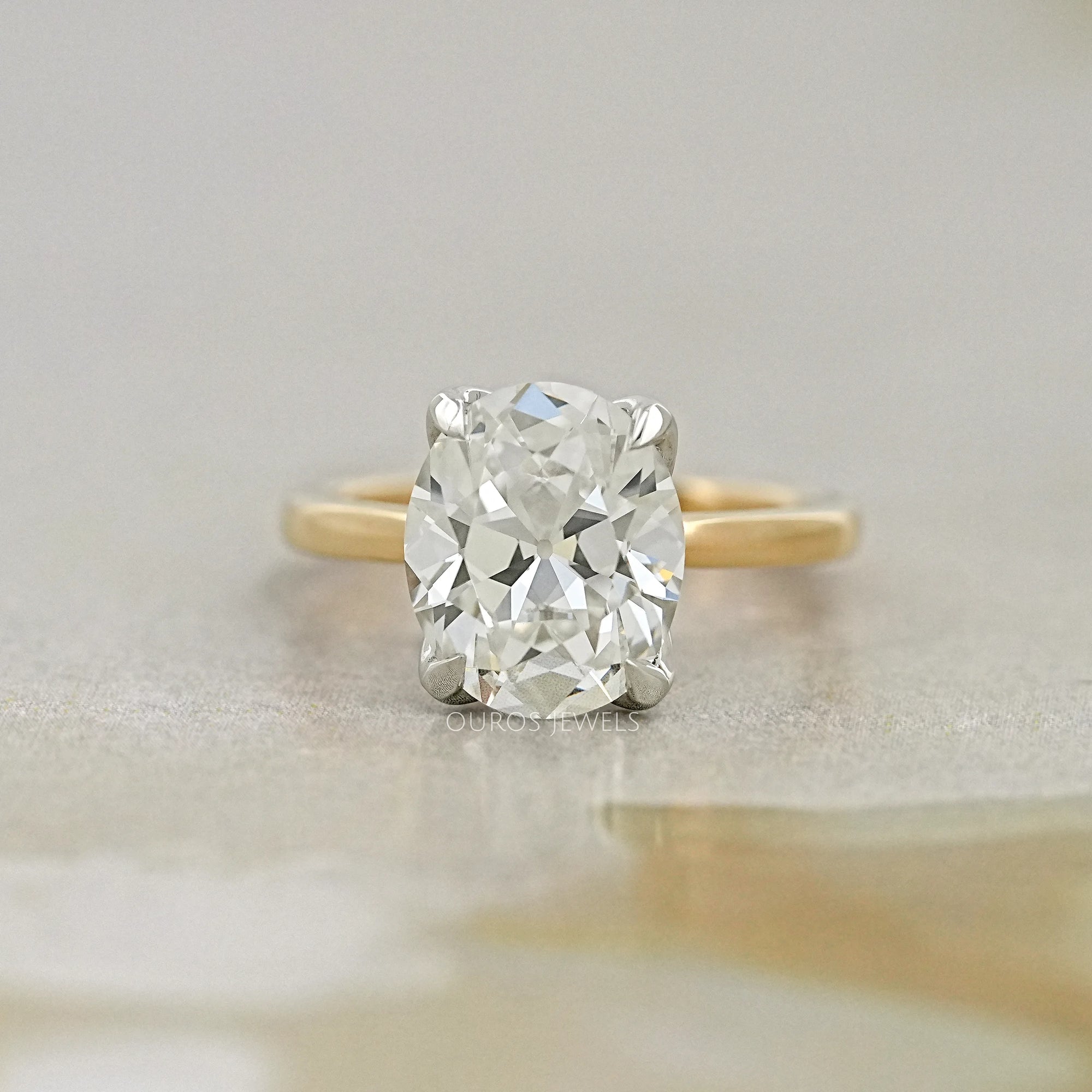 Solitaire Old Mine Cut Oval Diamond Engagement Ring Rings