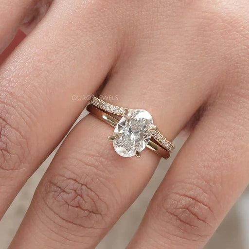 Solitaire Oval Cut Lab Diamond Curved Bridal Ring Set