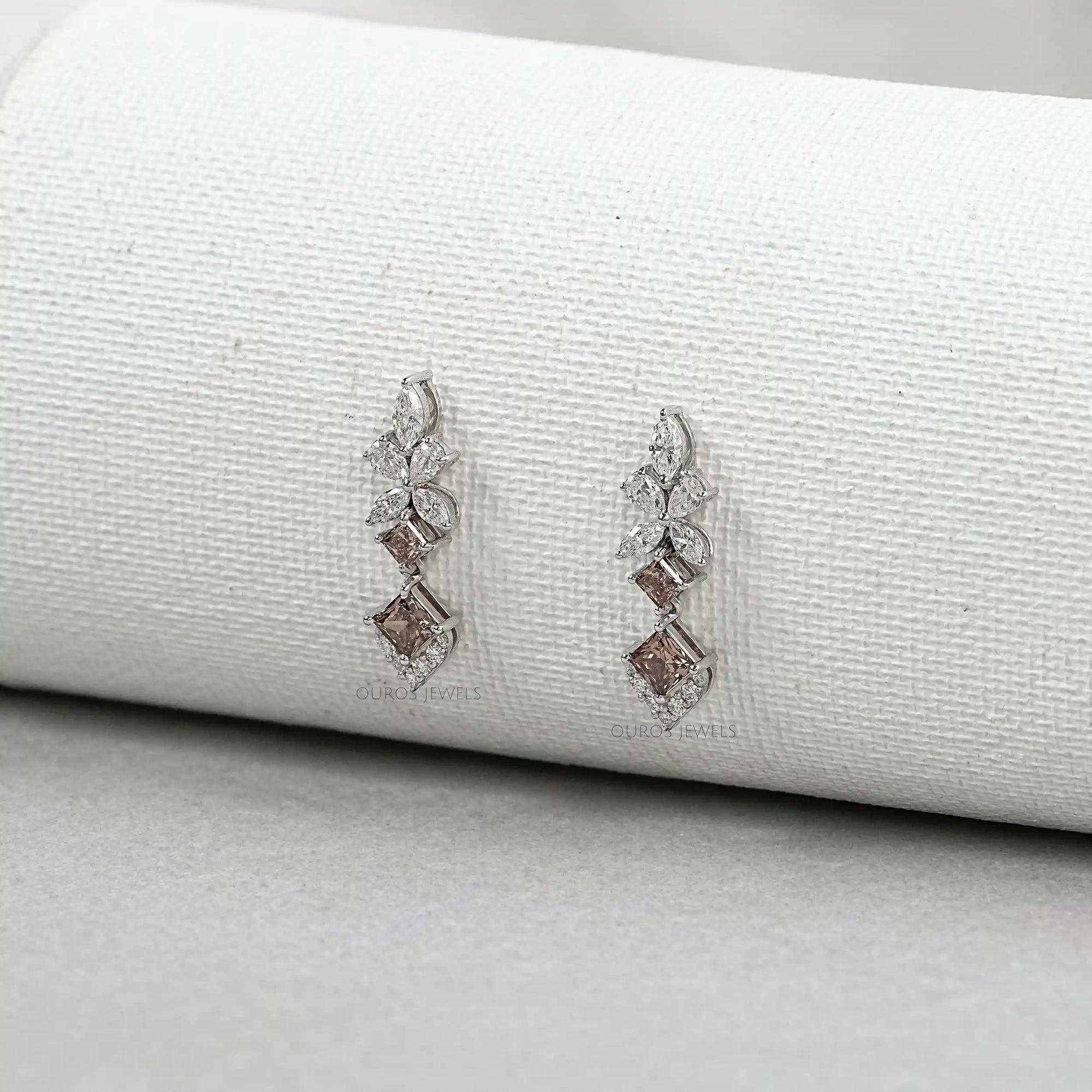 Champagne Princess Cut Drop Earrings Earrings