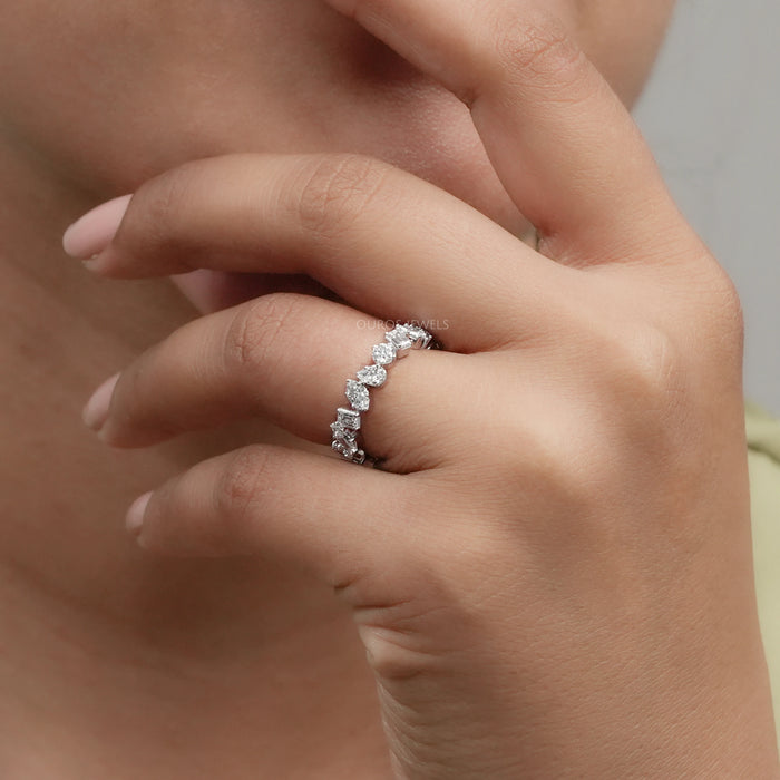 Multi Shape Lab Diamond Full Eternity Wedding Band Rings