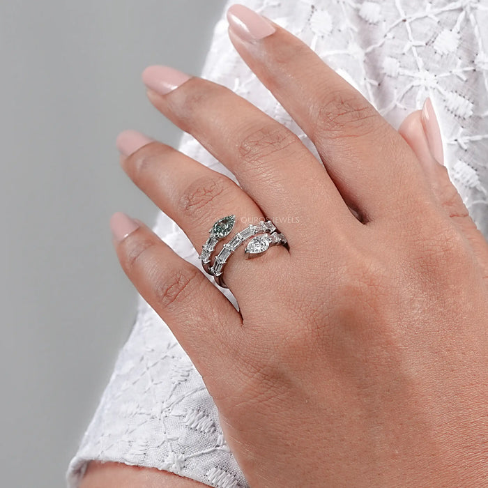 Spiral Shape Baguette And Pear Diamond Ring
