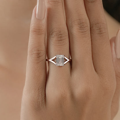 Emerald Diamond Split Shank Solitaire Ring Ring