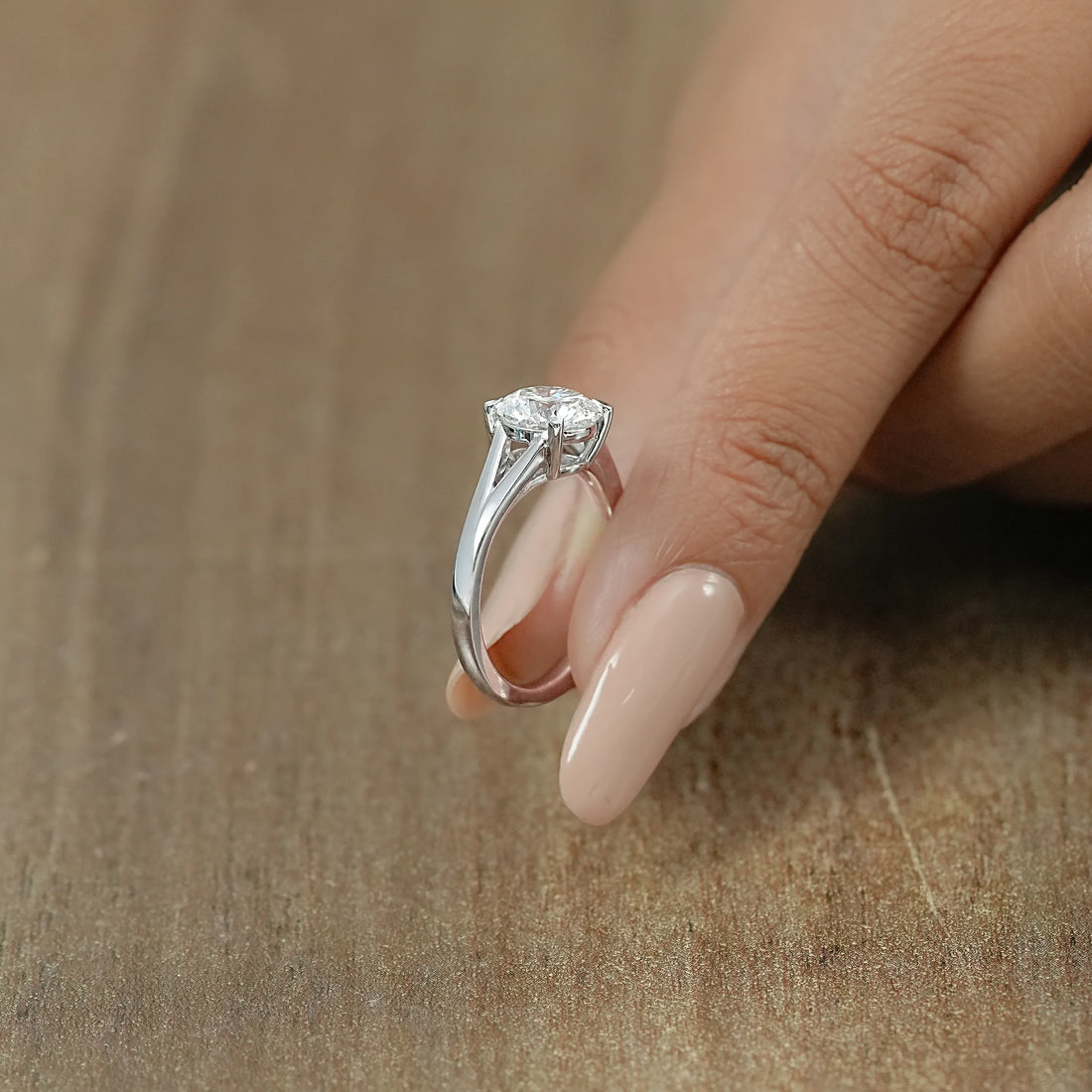 Round Lab Diamond Solitaire Split Shank Ring Ring