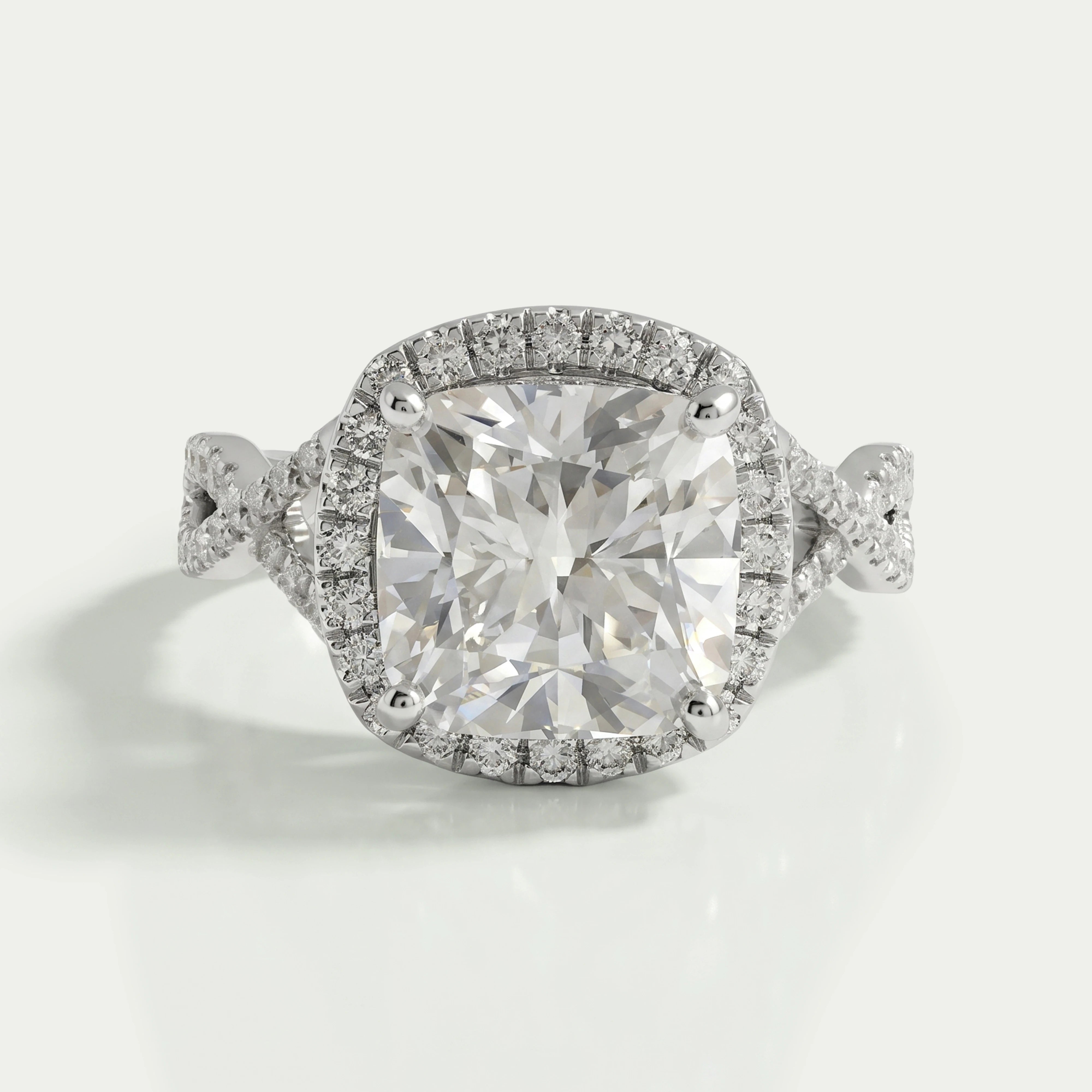 Ouros Jewels Twisted Square Cushion Cut Hidden Halo Ring