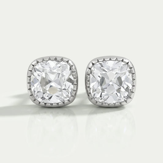 Square Old Mine Cushion Diamond Milgrain Stud Earrings Earrings