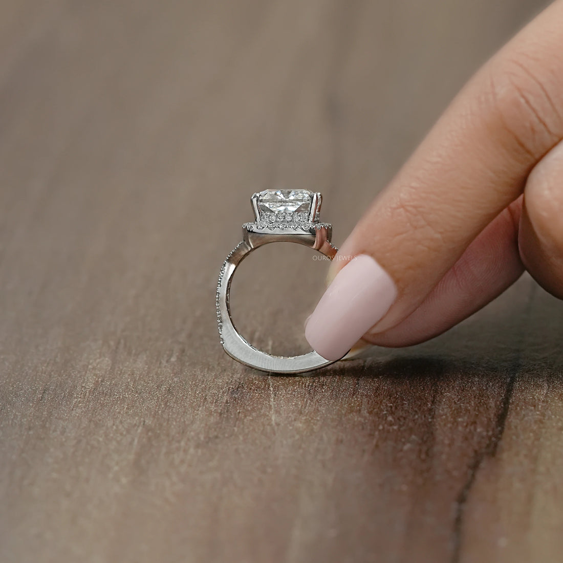Twisted Square Cushion Cut Hidden Halo Ring Rings