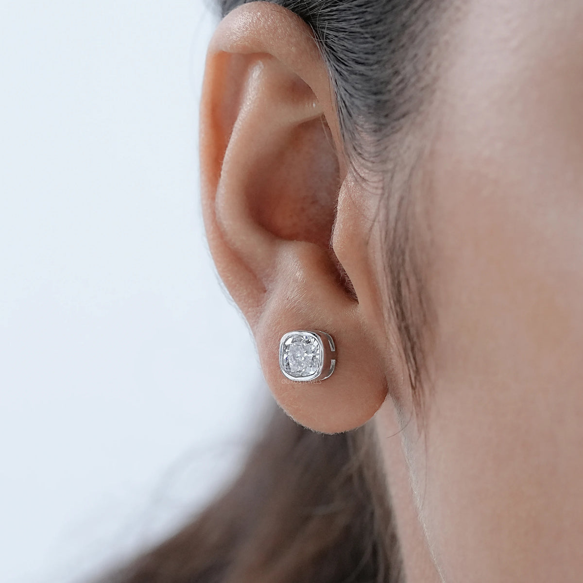 Square Cushion Lab Diamond Bezel Stud Earrings