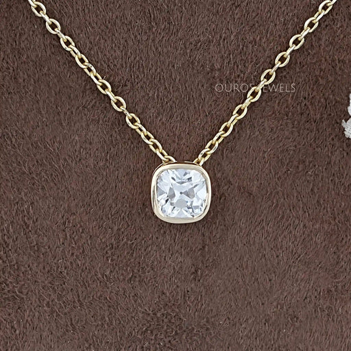 Square Old Mine Cushion Cut Bezel Solitaire Pendant Necklaces