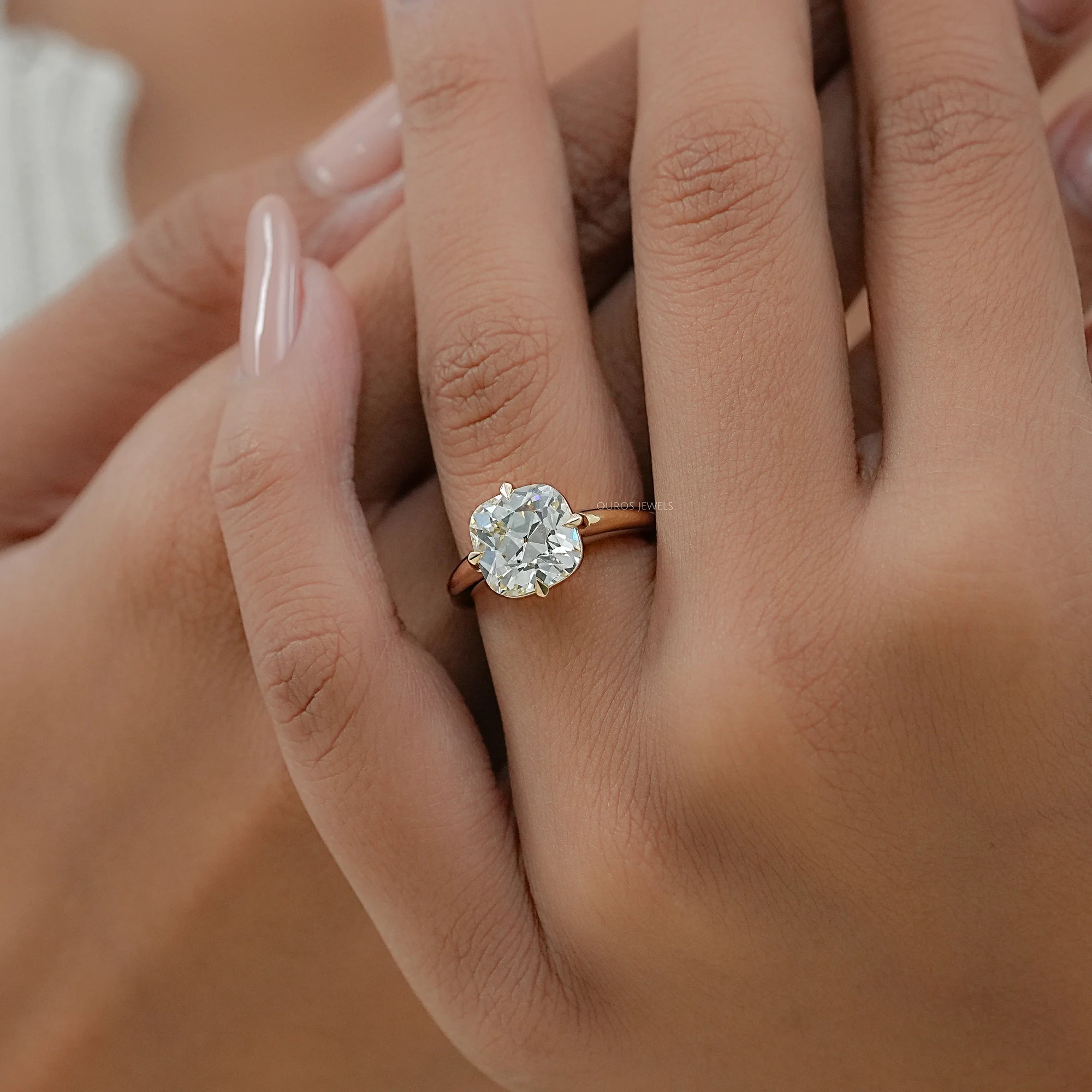 Square Old Mine Cushion Cut Engagement Ring