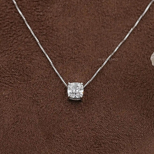 Square Old Mine Cushion Lab Diamond Solitaire Pendant Necklaces