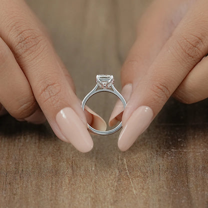 Square Radiant Cut Tulip Set Hidden Halo Ring