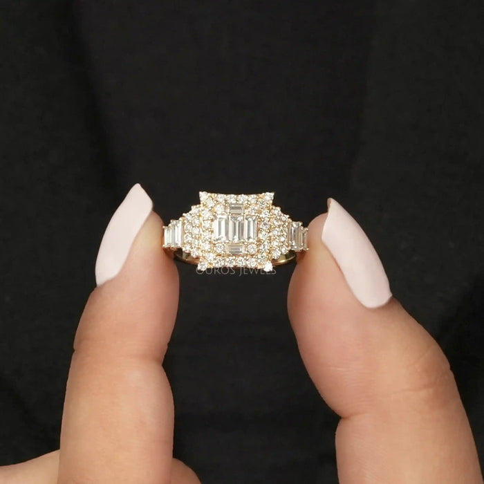 [Princess Shape Baguette Lab Diamond Ring]-[Ouros Jewels]