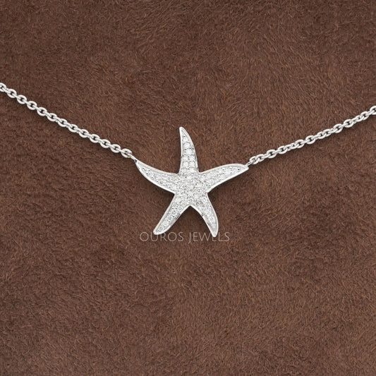 Starfish Round Cut Cluster Diamond Pendant Necklaces