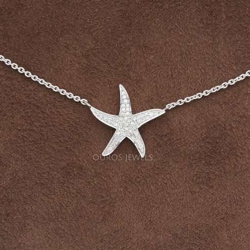 Starfish Round Cut Cluster Diamond Pendant Necklaces
