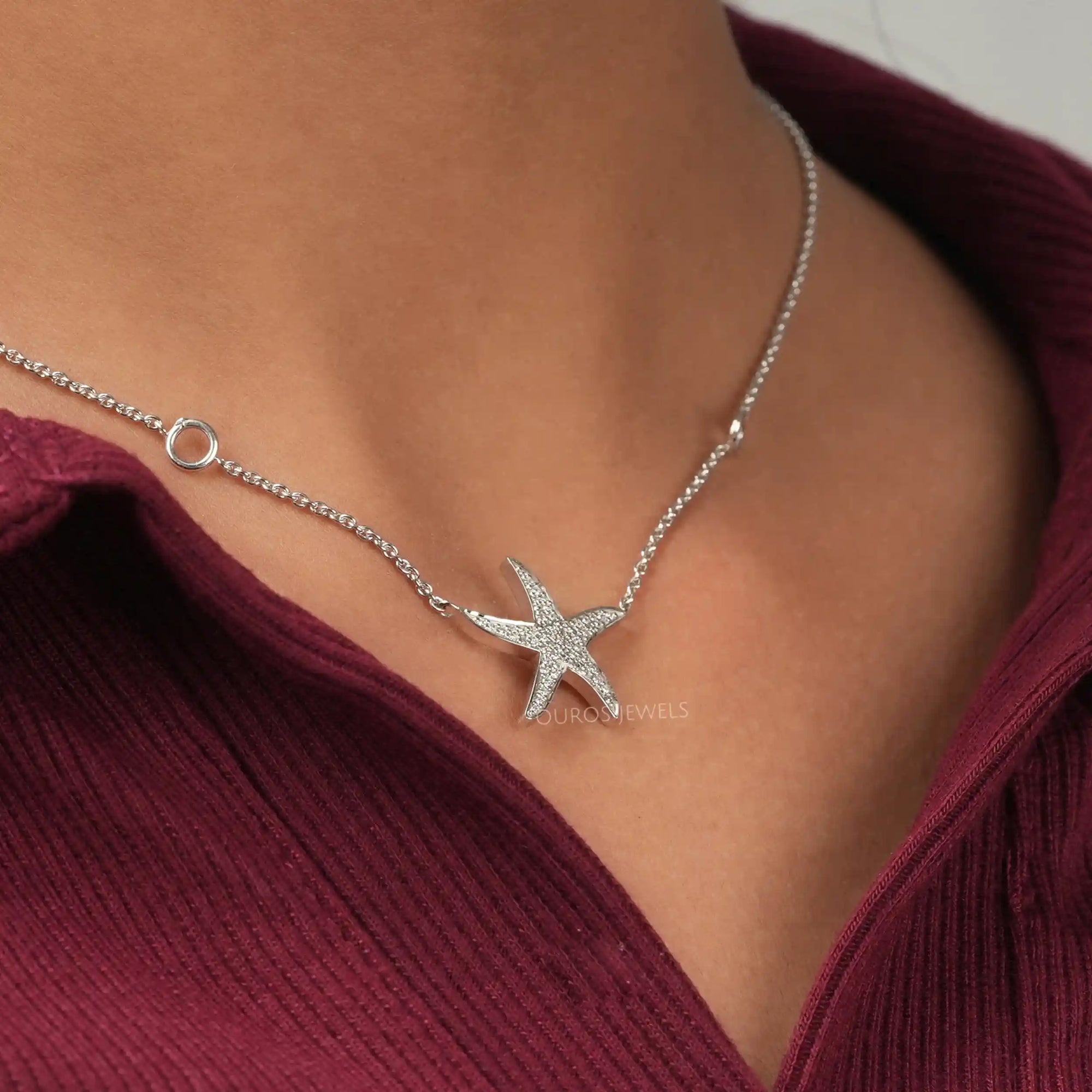 Starfish Round Cut Cluster Diamond Pendant Necklaces