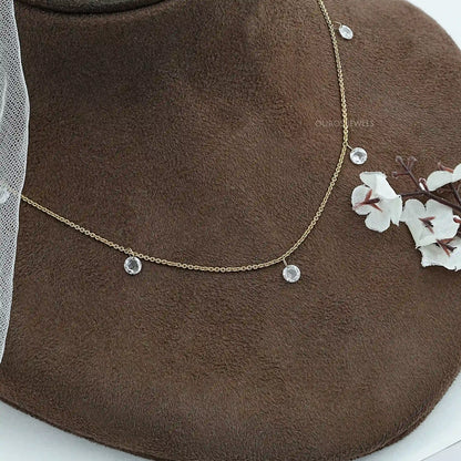 Rose Cut Round Lab Diamond Station Necklace Necklaces