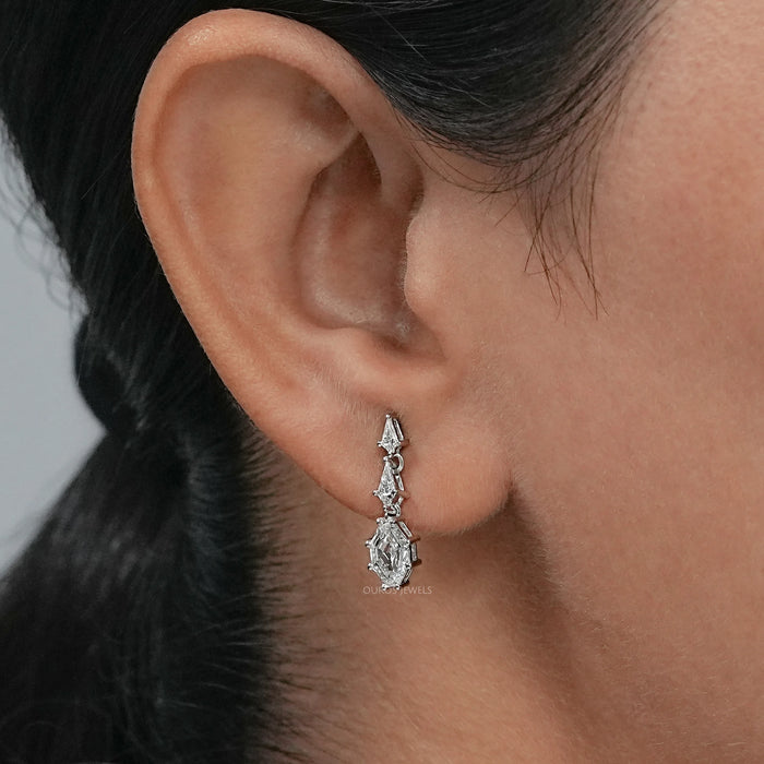 Step Cut Shield Diamond Dangle Earrings Earring