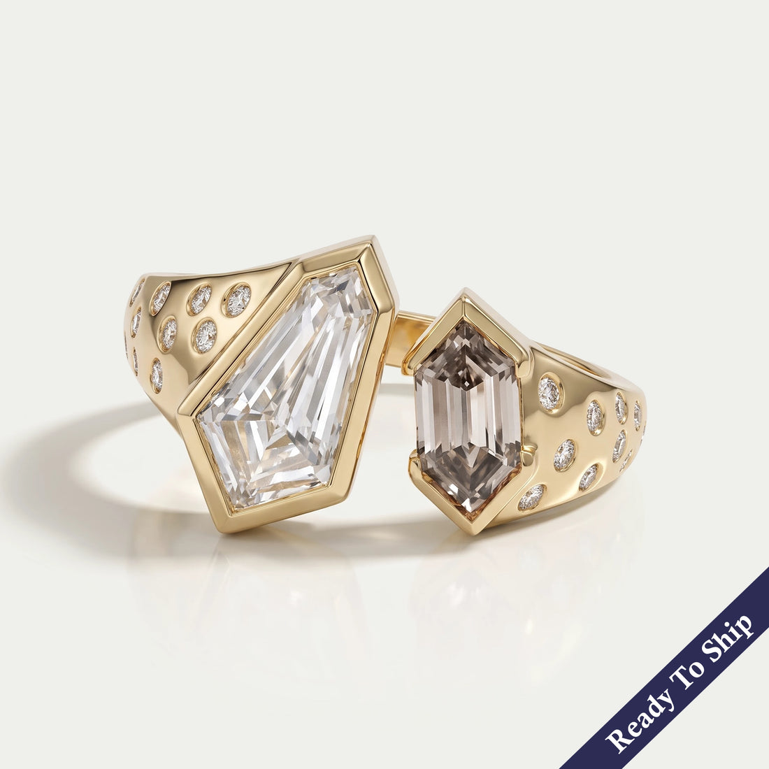 Step Cut Lab Grown Diamond Bezel Set Open Cuff Band Ring
