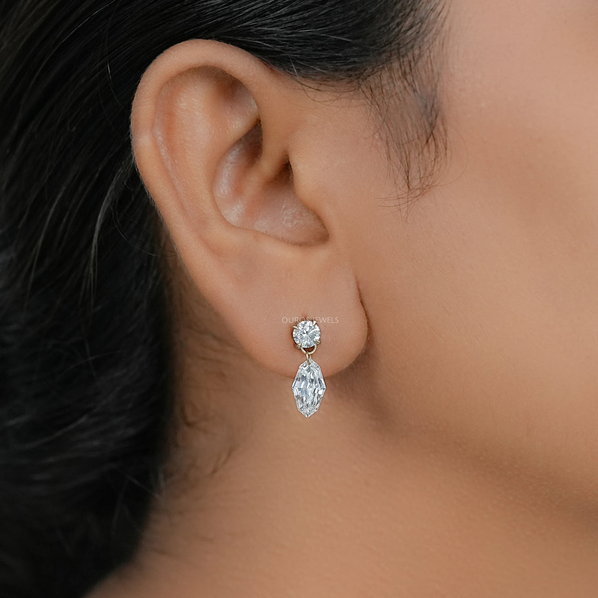 Step Cut Marquise Lab Diamond Drop Earrings