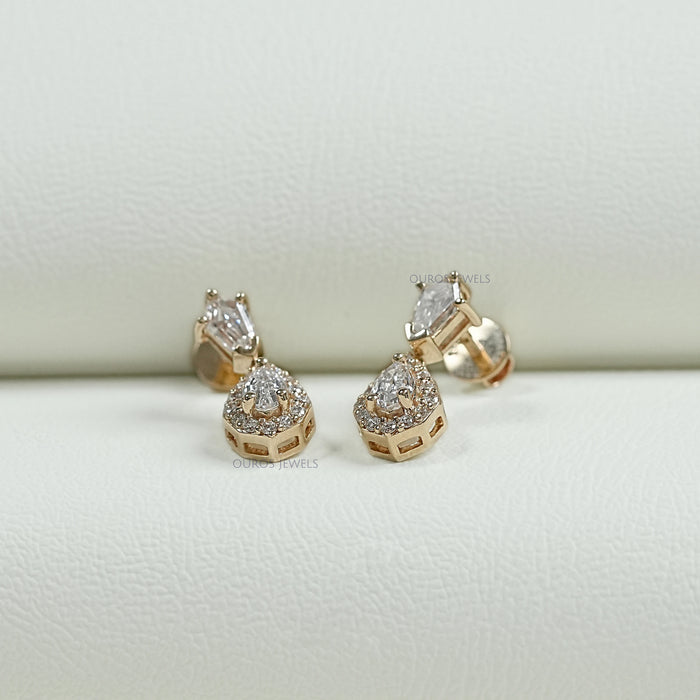 Halo Diamond Step Cut Pear Dangle Earrings Earring