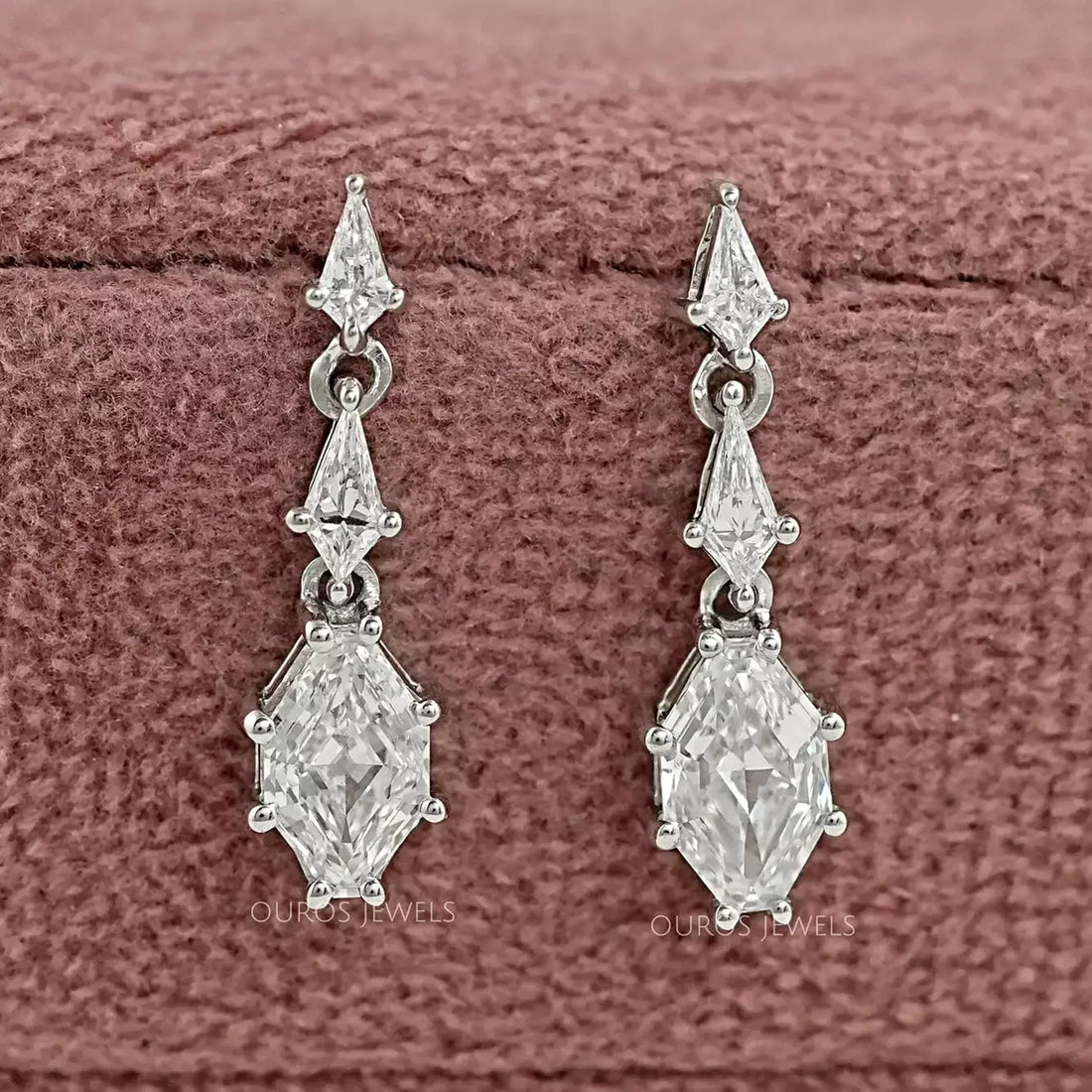 Step Cut Shield Diamond Dangle Earrings Earring