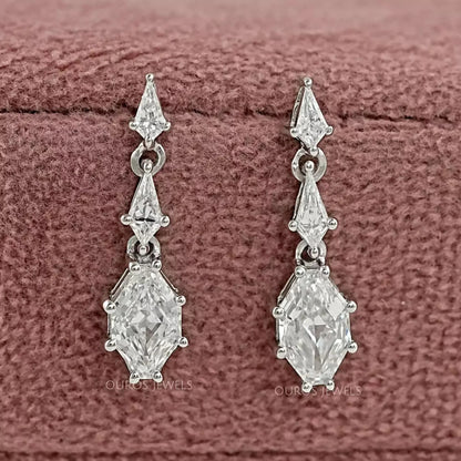 Step Cut Shield Diamond Dangle Earrings Earring