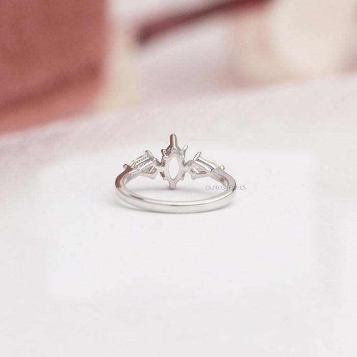 Backview of Step Cut Shield Lab Diamond on Ring 