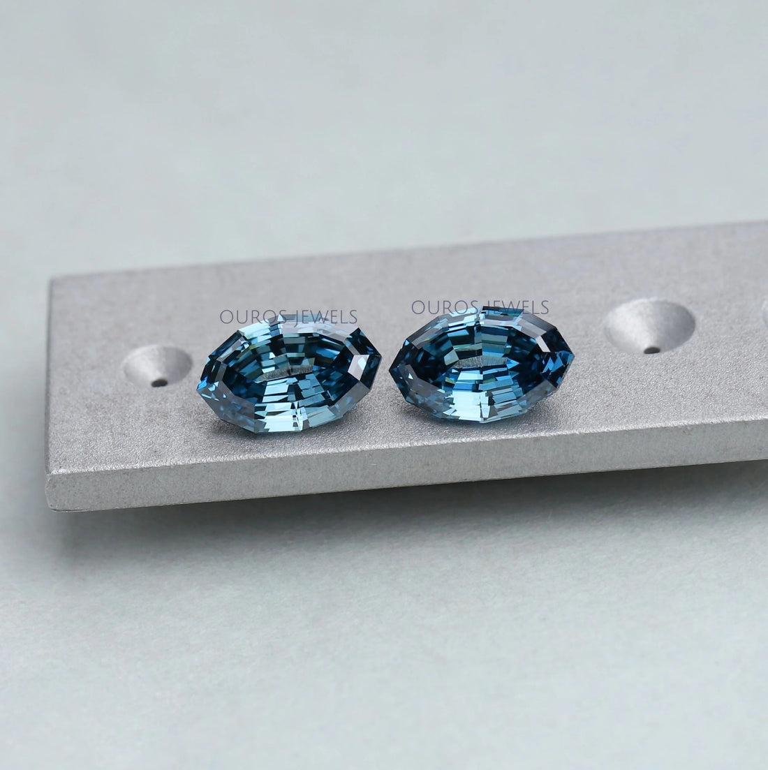 Step Cut Blue Oval Lab Grown Diamond Pair