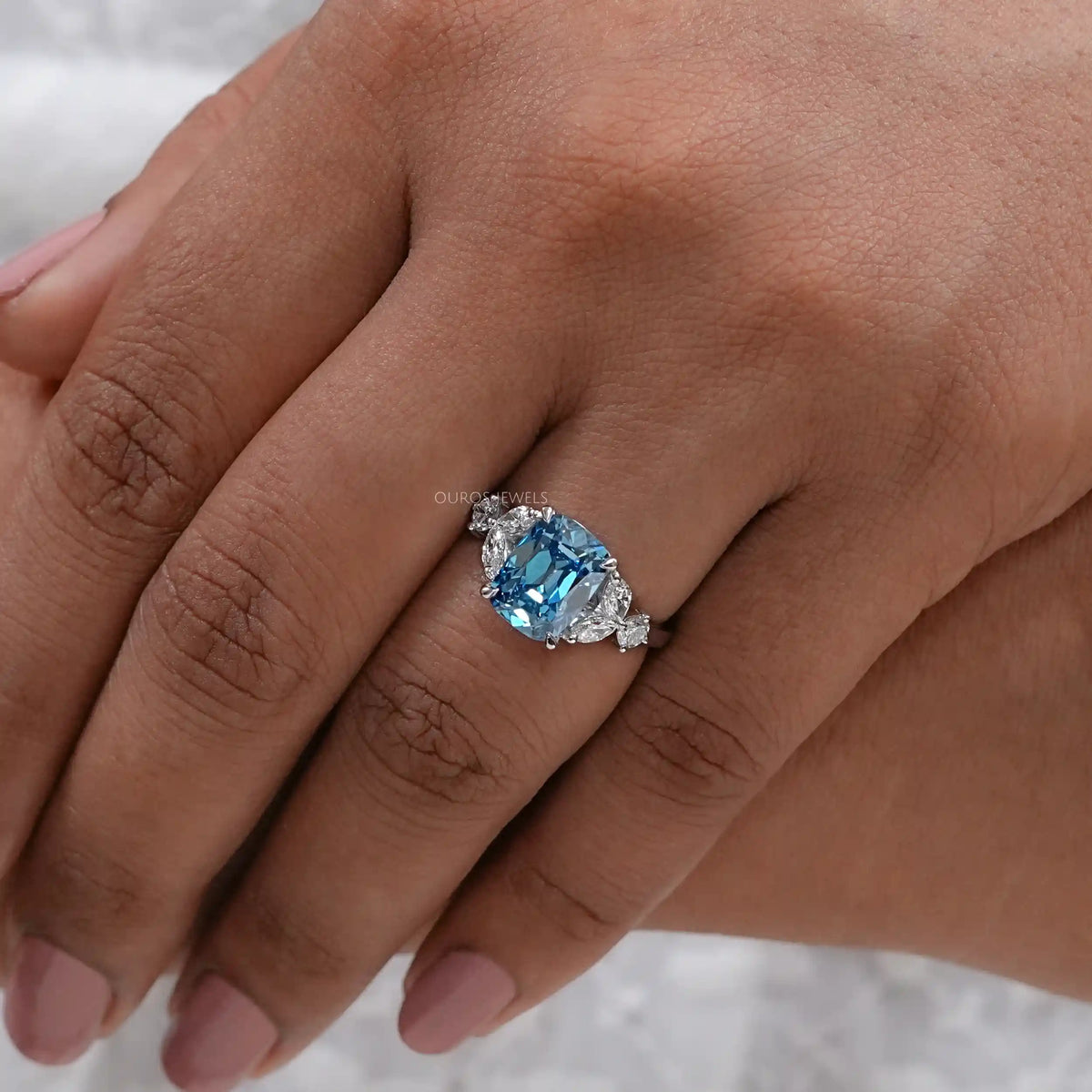 Fancy Blue Old Mine Cushion Diamond Engagement Ring Ring