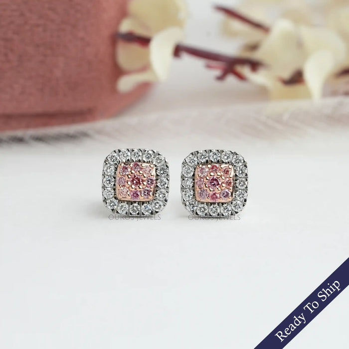 [Pink Round Cut Lab Diamond Earrings]-[Ouros Jewels]