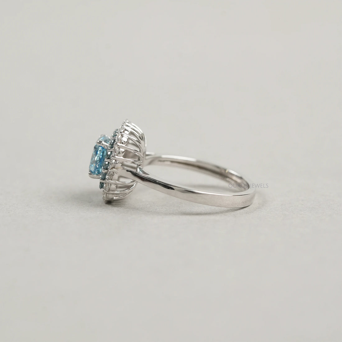 Fancy Blue Cushion Cut Double Halo Lab Diamond Ring Rings