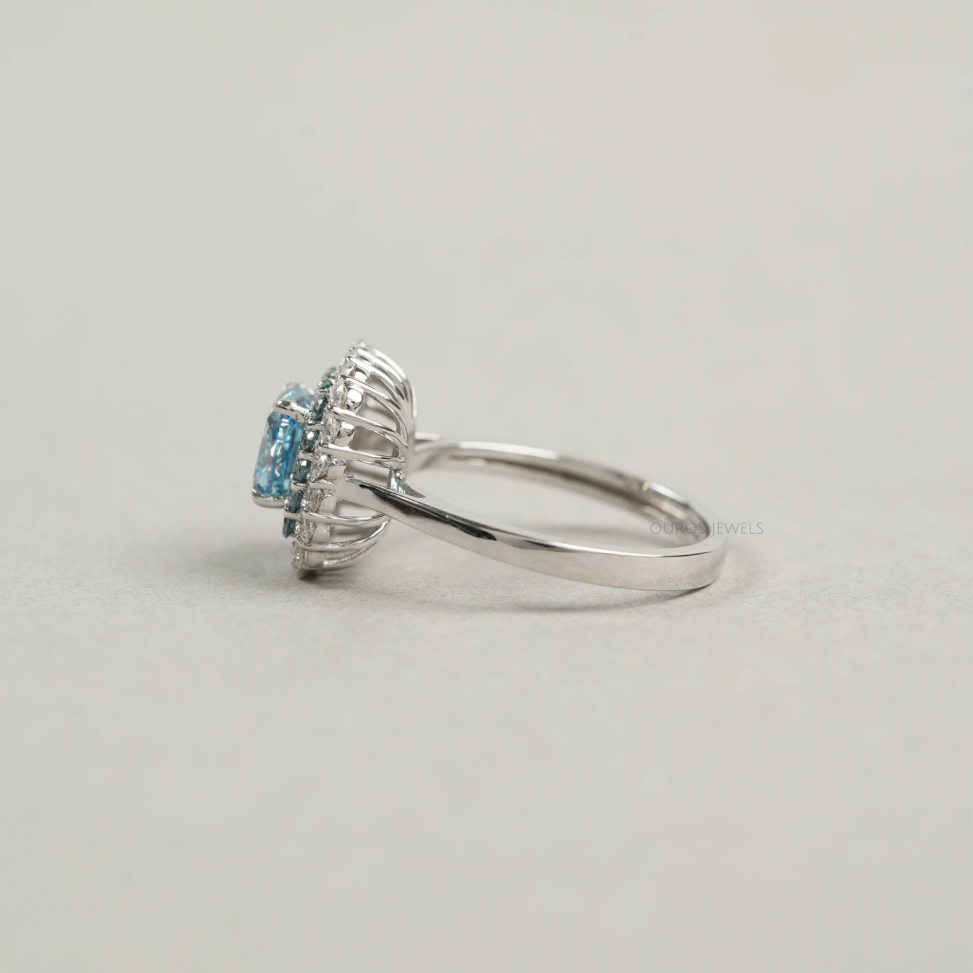 Fancy Blue Cushion Cut Double Halo Lab Diamond Ring Rings