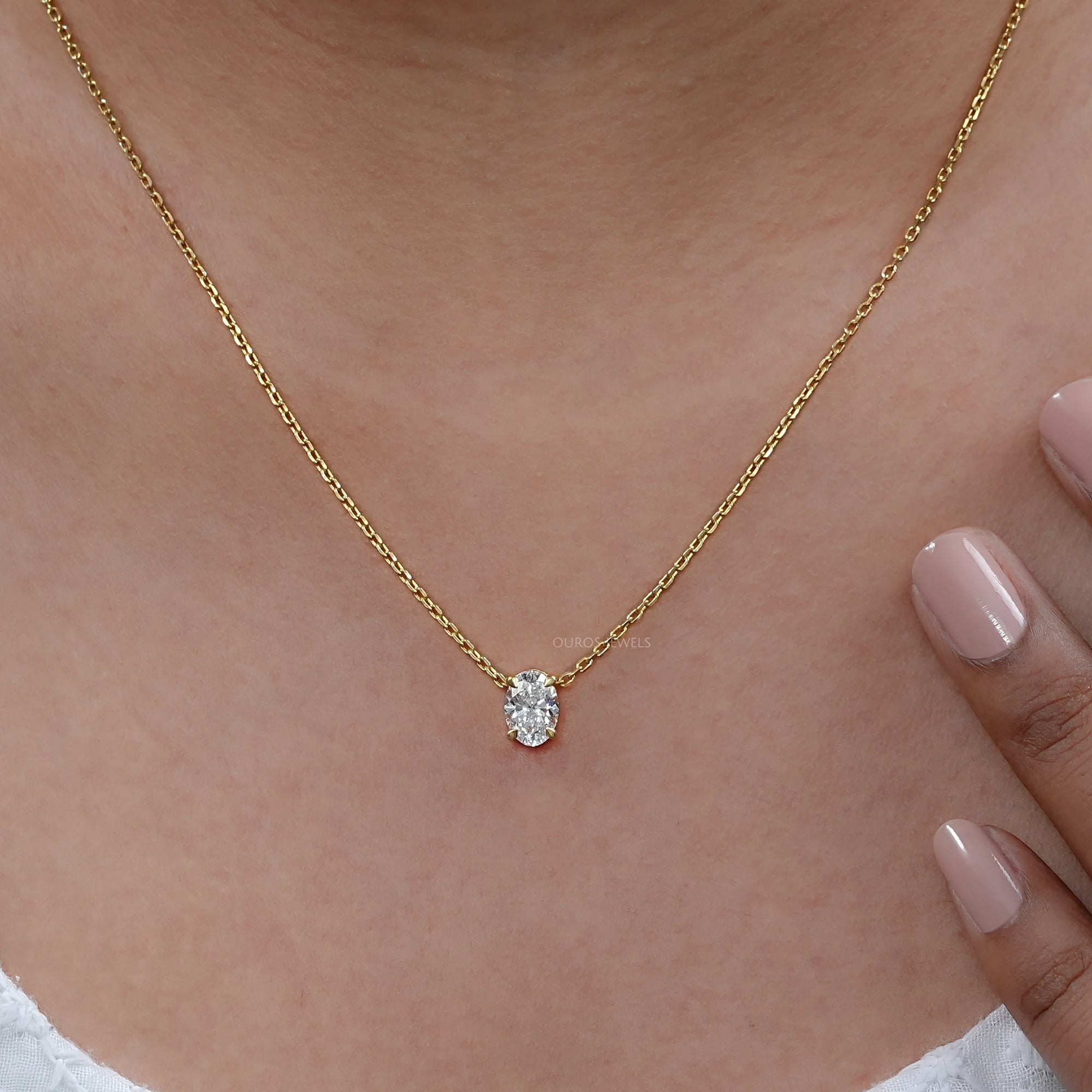 Oval Cut Lab Diamond Solitaire Pendant Necklaces