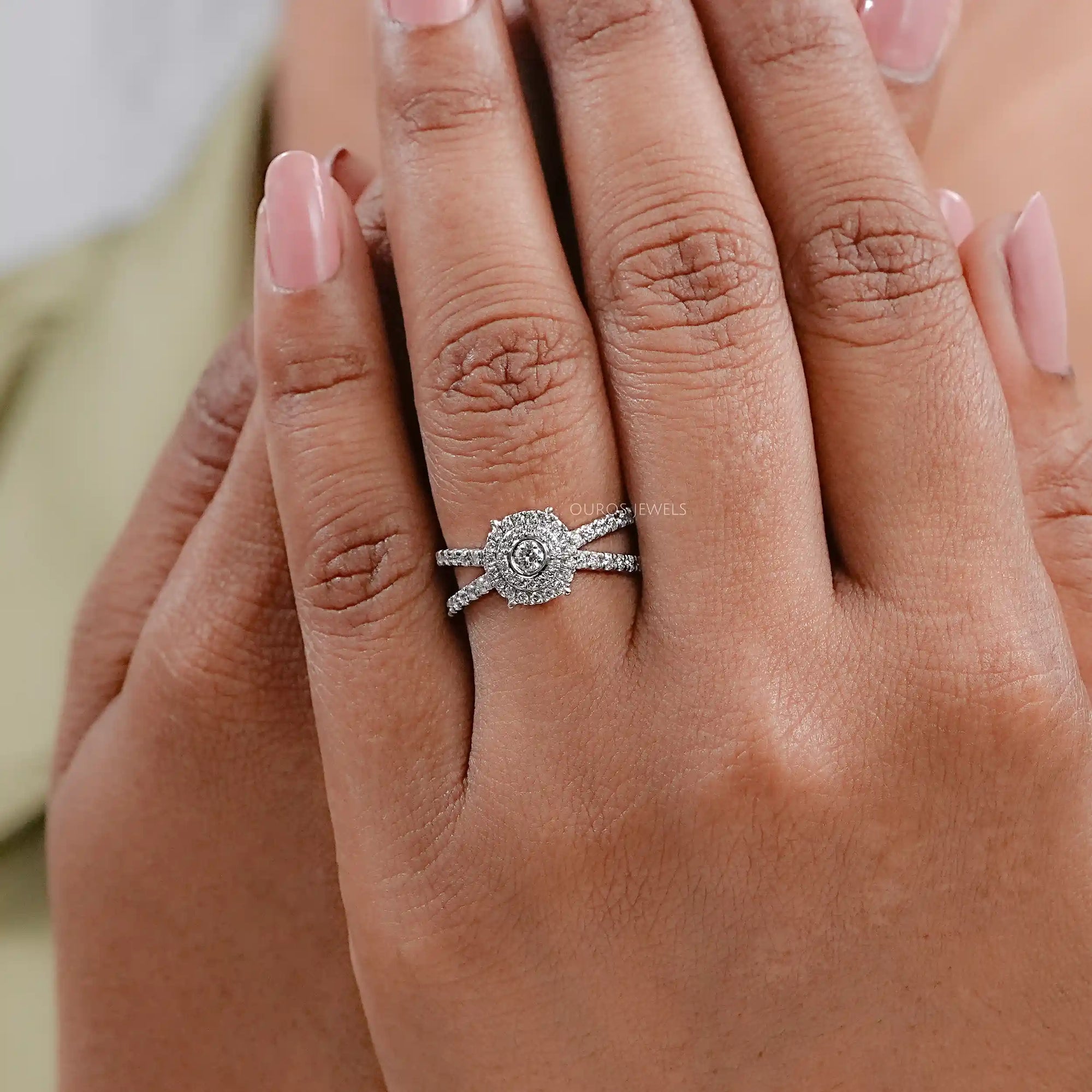 Round Diamond Crossover Ring Rings