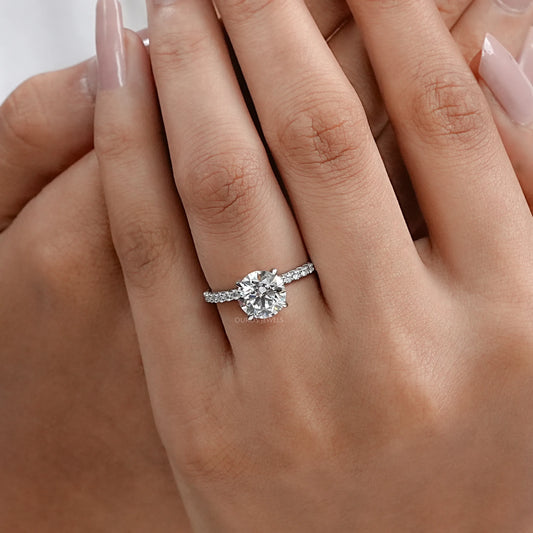 Round Lab Grown Solitaire Accent Engagement Ring