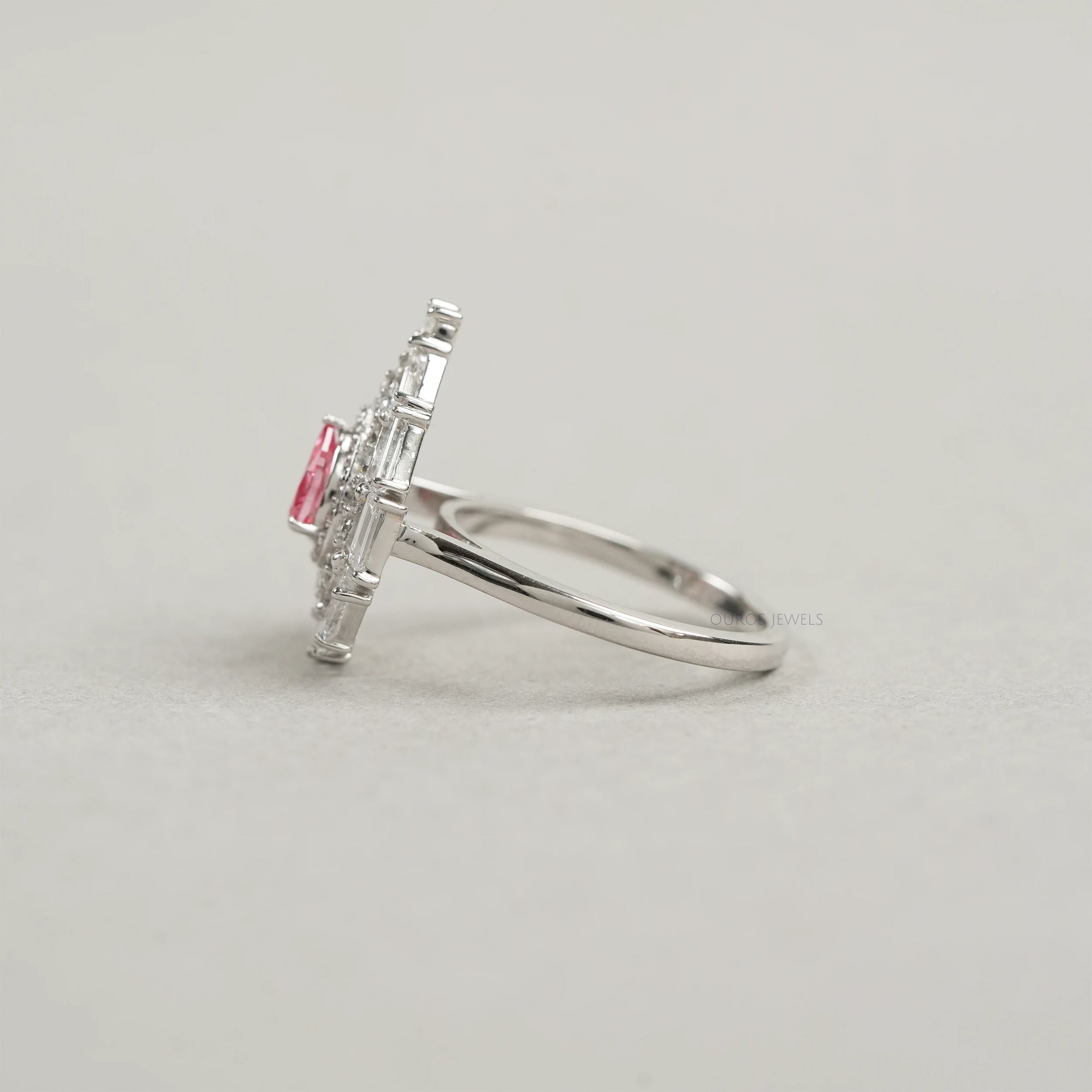 Baguette And Round Double Halo Diamond Ring