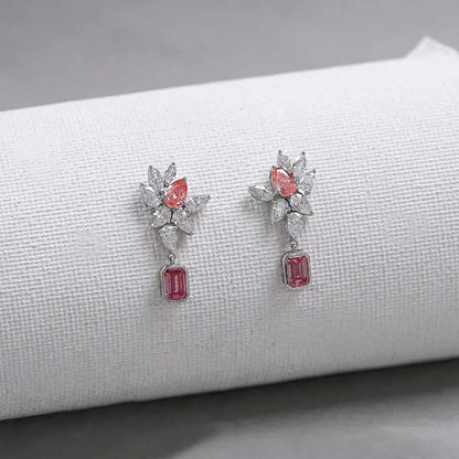 Cluster Drop Earrings With Pink & White Diamonds Earring
