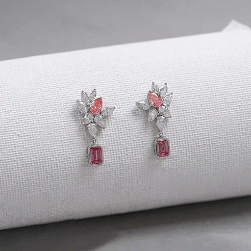 Cluster Drop Earrings With Pink & White Diamonds Earring