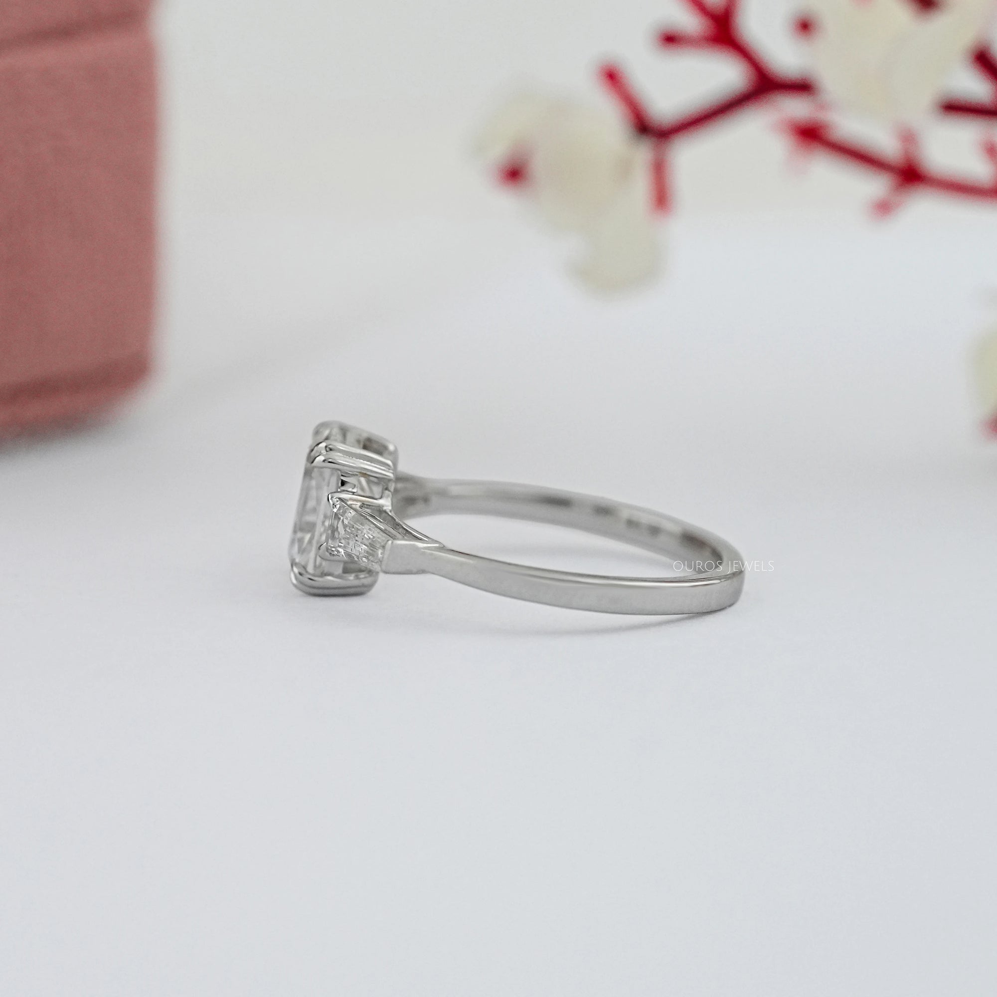Three Stone Old Mine Cushion Cut Diamond Engagement Ring Ring