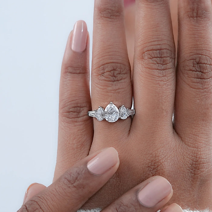 Pear Lab Diamond Five Stone Engagement Ring