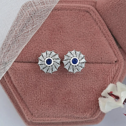 Tapered Baguette Blue Gemstone Stud Earring Earrings