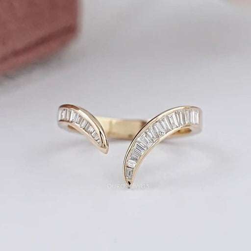 Channel Set Baguette Diamond V Shape Wedding Band Ring