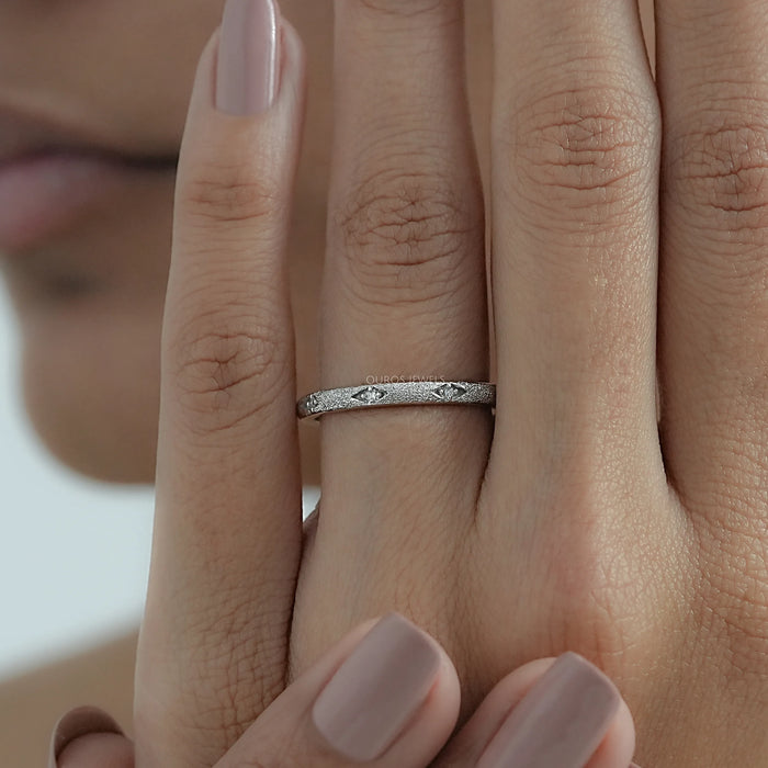 Textured Finish Dainty Diamond Wedding Band Ring