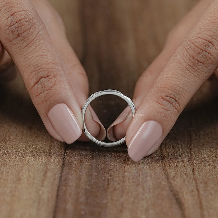 Textured Finish Dainty Diamond Wedding Band Ring