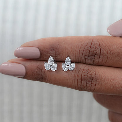 Three Stone Pear Cut Lab Diamond Stud Earrings Earrings