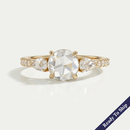 Three Stone Rose Cut Lab Diamond Accent Ring