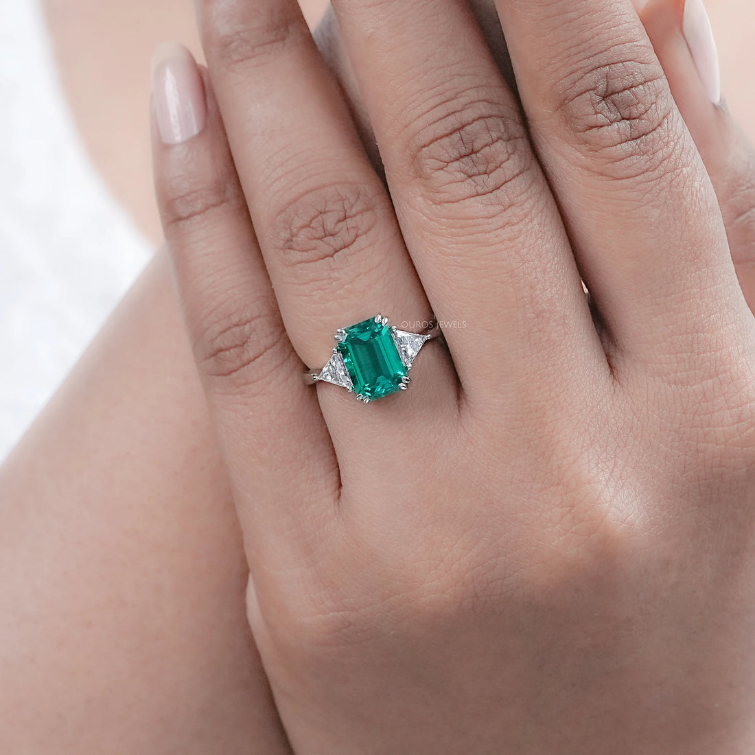 Emerald And Triangle Cut Trio Engagement Ring Rings